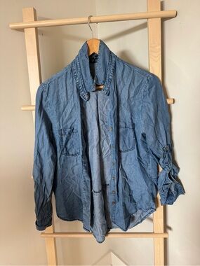 Light Wash Denim Button-Down Shirt - Blue